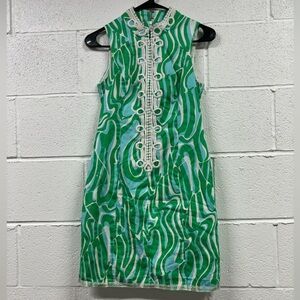 LILY PULITZER Green White Blue Alexa Shift Dress Women’s Size 0 X Small